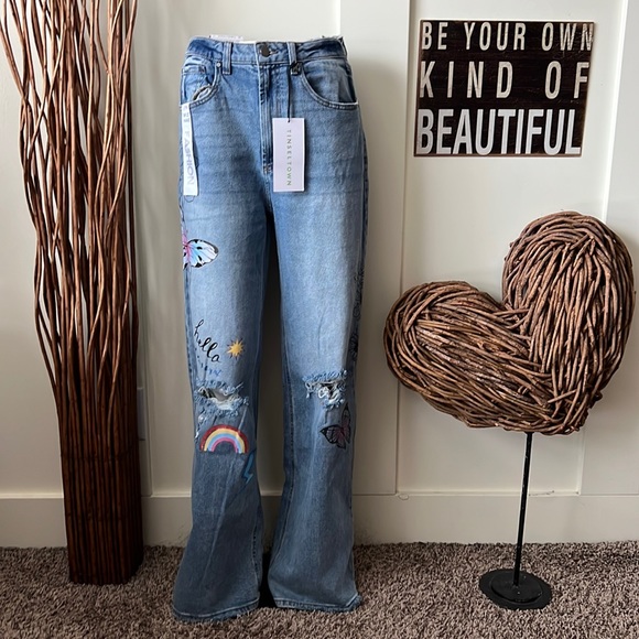 Tinseltown Jeans Tinseltown High Waisted Wide Leg Distressed Jean W